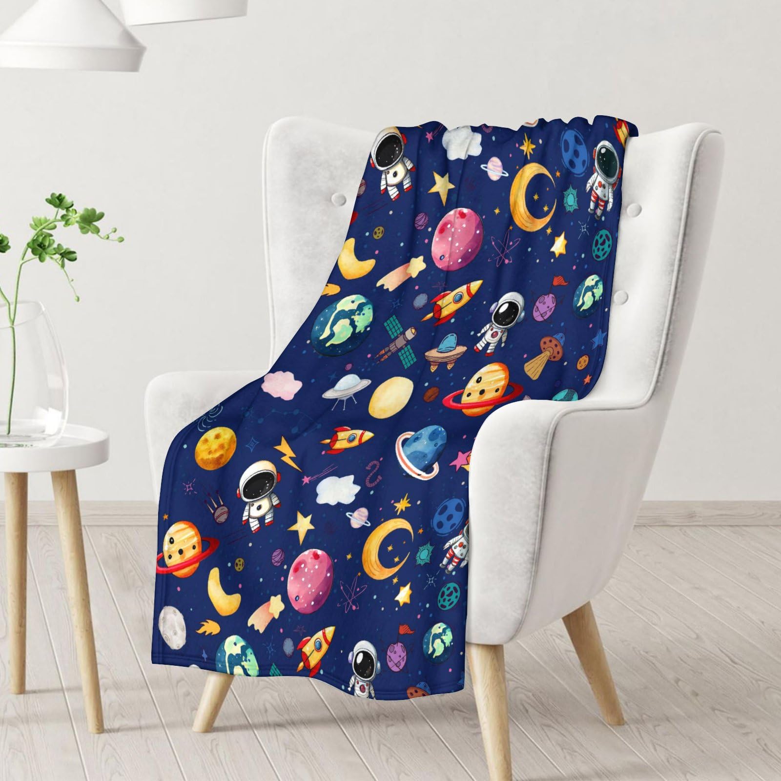 Boys Blanket with Planet - 50 x 60 Inches Cute Pattern Blankets Stuff for Planet Lover - Soft Flannel Birthday Decorations Throw for Sofa, Travel