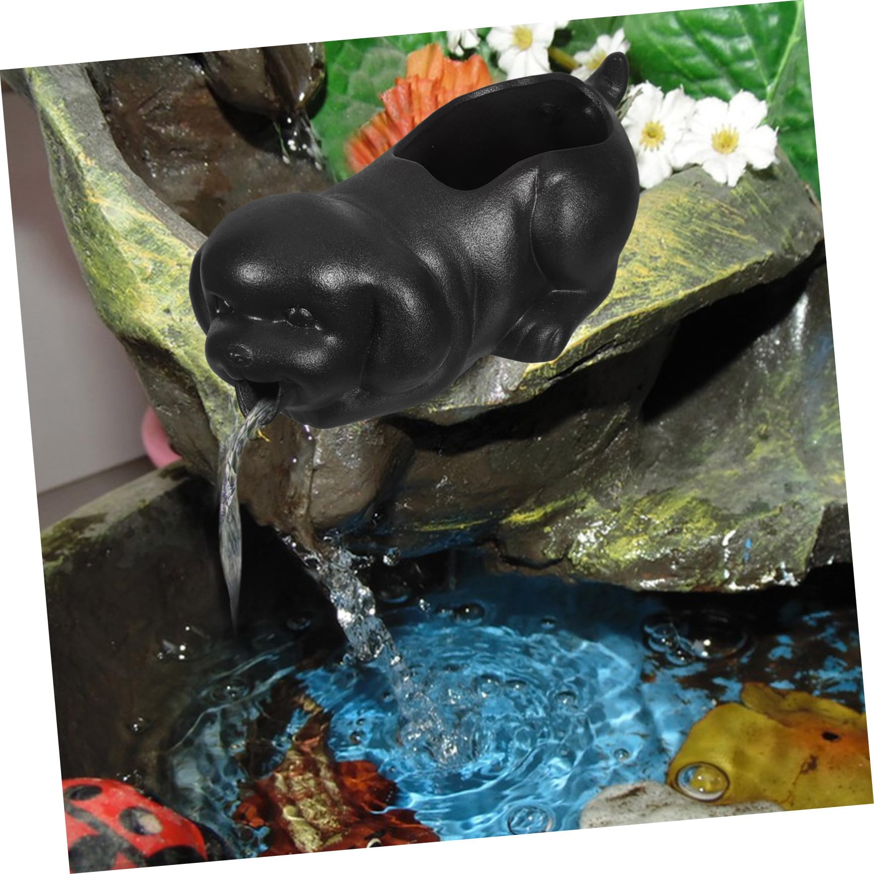 HEMOTON Fontana in Ceramica Forma di Cane per Acquario Decorazione con Flusso Circolazione d Acqua Vasetto Ecologico con Filtraggio Naturale e Supporto per Piante Accessorio per Giardino