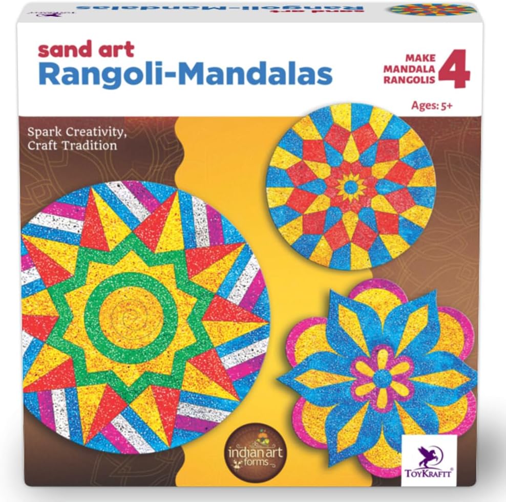 TOYKRAFTT Rangoli Art Kids Mandalas, Sand Art Kit Mandala, Sand Art Activity Kit for Kids, Art and Craft, Diwali Gift for 5+ Year olds Boys Girls