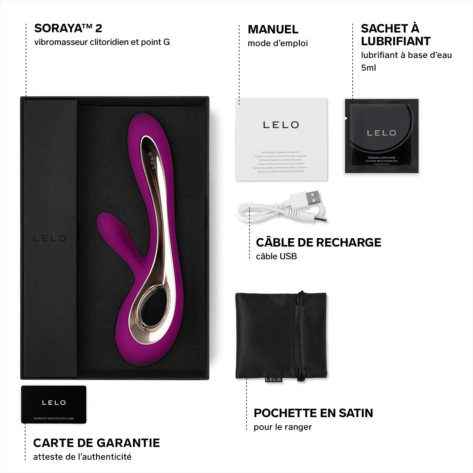 LELO SORAYA 2 Vibromasseurs Féminins Clitoridiens, Vibromasseur Point G pour Femme Étanche et Sans Fil, Vibromasseurs Féminins Rabbit pour le Plaisir du Clitoris et du Point G, Deep Rose