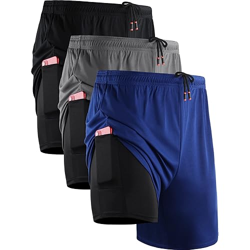 NELEUS Men's 2 in 1 Running Shorts with Liner,Dry Fit Workout Shorts with Pockets