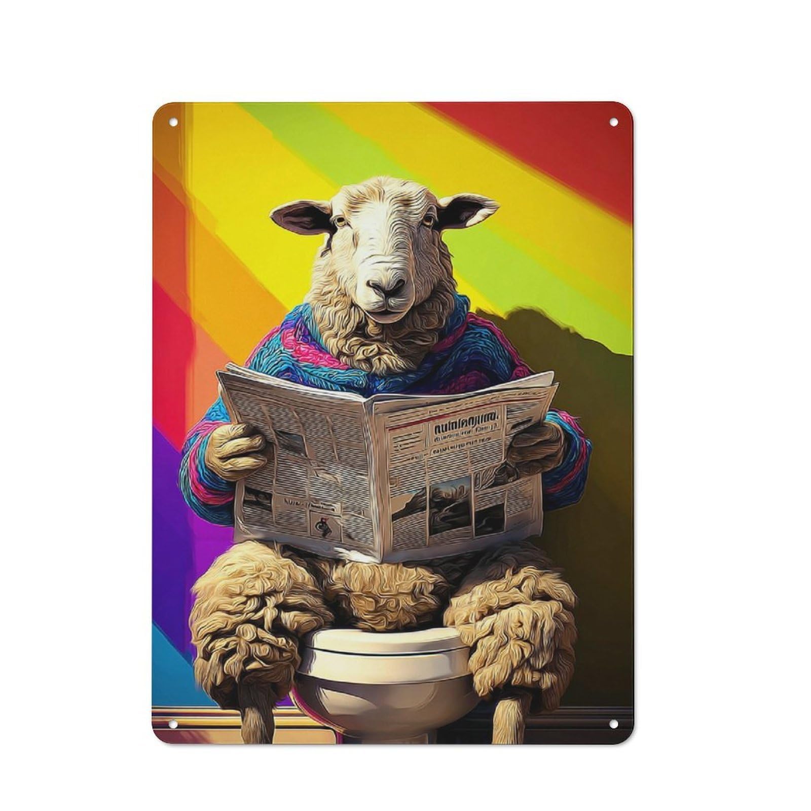 Junmoney Rainbow Sheep Reading Newspaper Tin Wall Plaque 40X30cm With For Bar Or Restaurant, Housewarming Wall Decor For People Furnishing Bar And Restaurant
