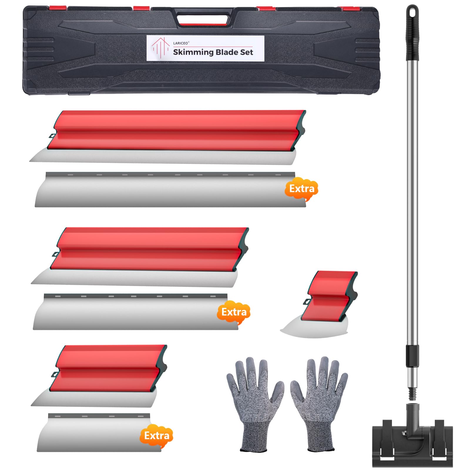 Drywall Skimming Blade Set-14", 24" & 32" Skimming Blades + 34"-61" Extension Handle, European Stainless Steel Blade, Extruded Aluminum, Professional Drywall Finishing Tools for Drywall/Wallboard