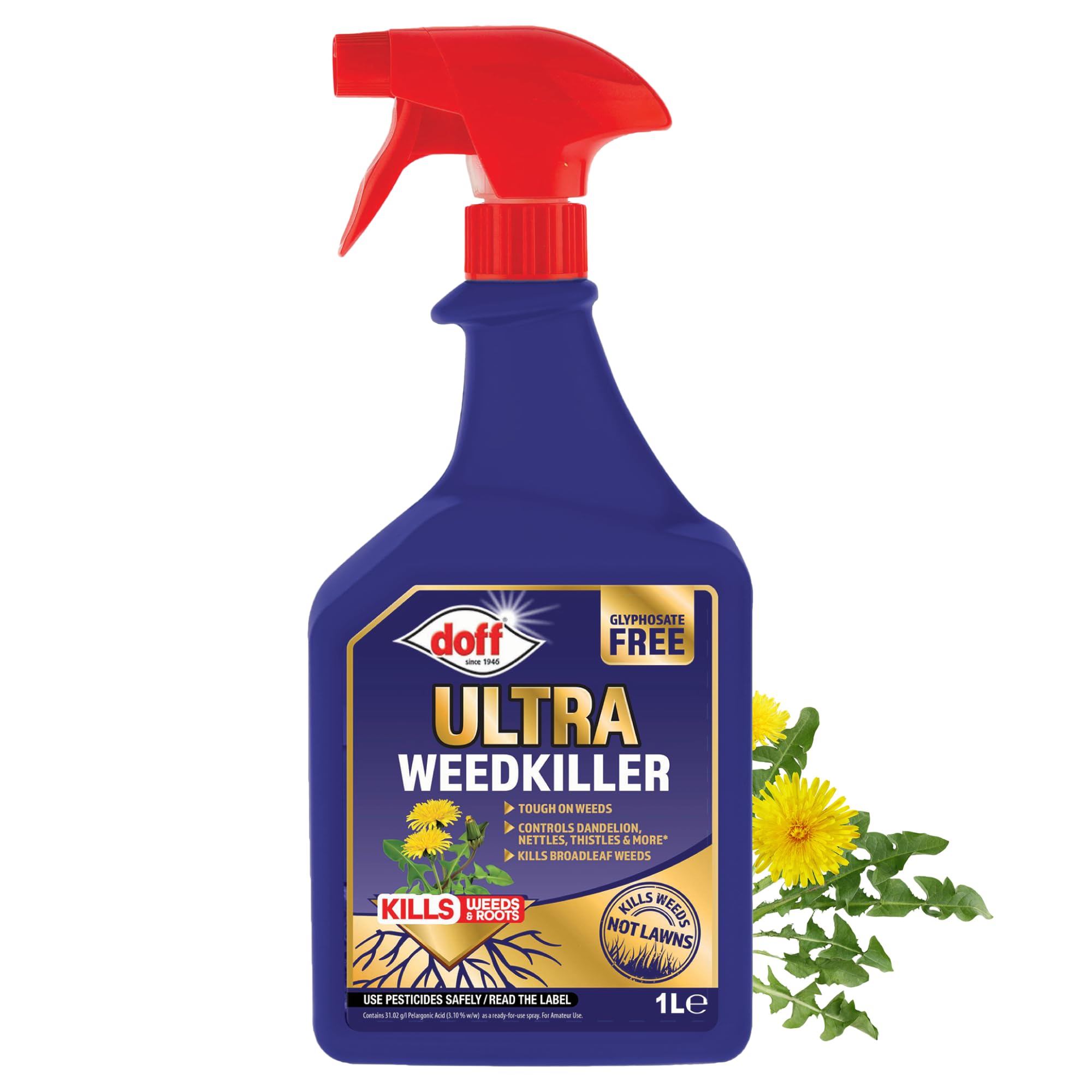 Doff Ultra Weedkiller – 1L Ready to Use Glyphosate-Free Spray for Garden Protection – Kills Rooted Weeds from Pathways to Driveways - Long Lasting Weed Control – Strong Weed Killer