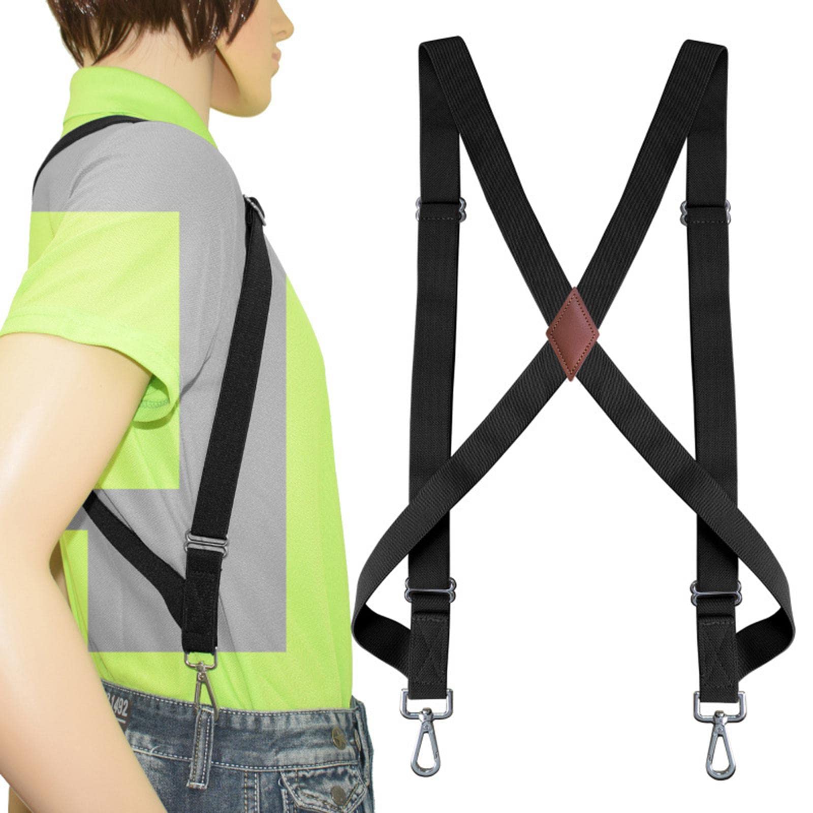 Tirantes elásticos en forma de X para hombre y mujer, con gancho ajustable, color negro