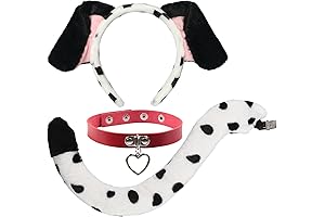 Dalmatian Dog Costume Ears Headband with Leather Collar and Choker Tail Set