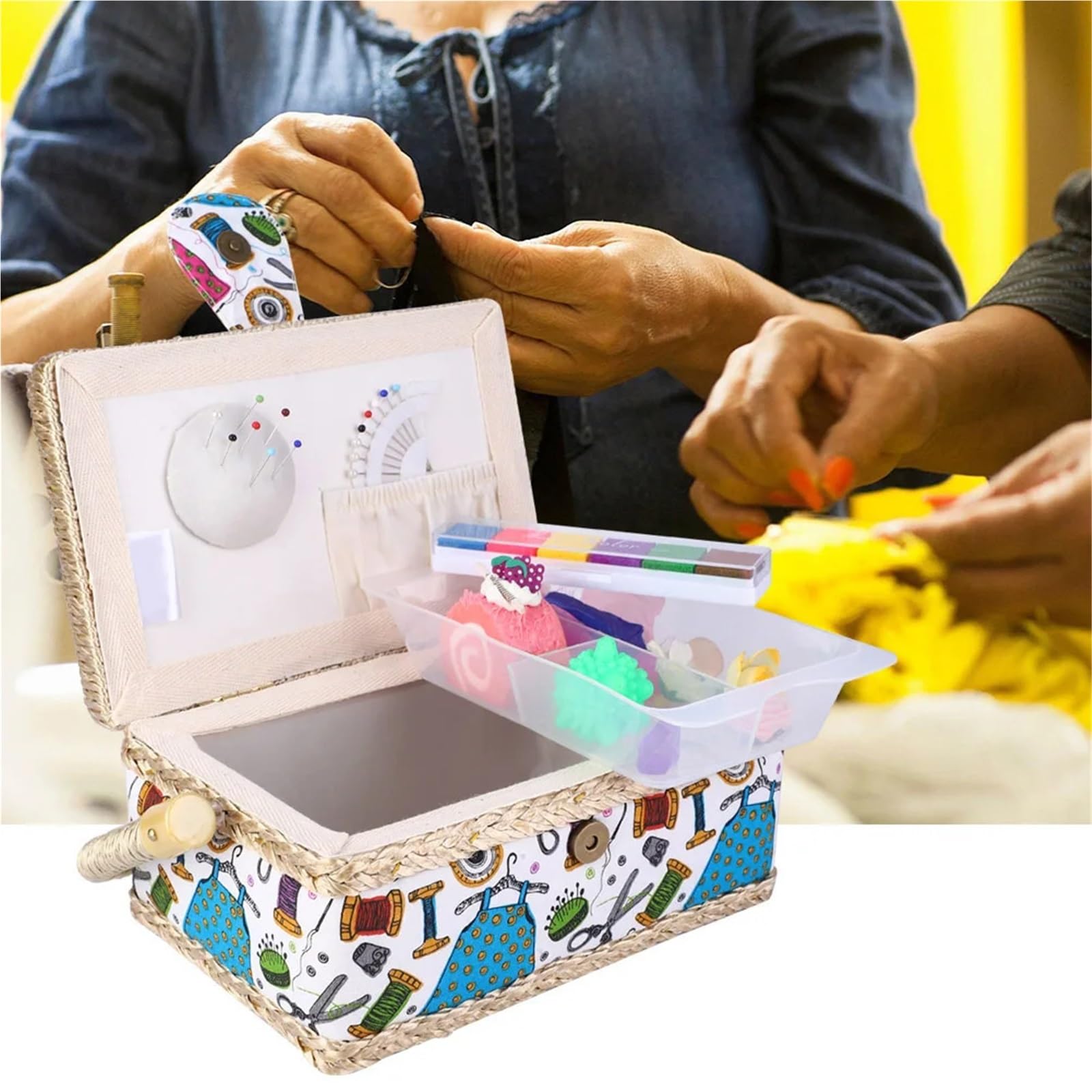 Nähkästchen Nähen Aufbewahrungsbox Tuch Haushalt Stoff Handwerk handgemachte Korb Faden Nadel Organizer