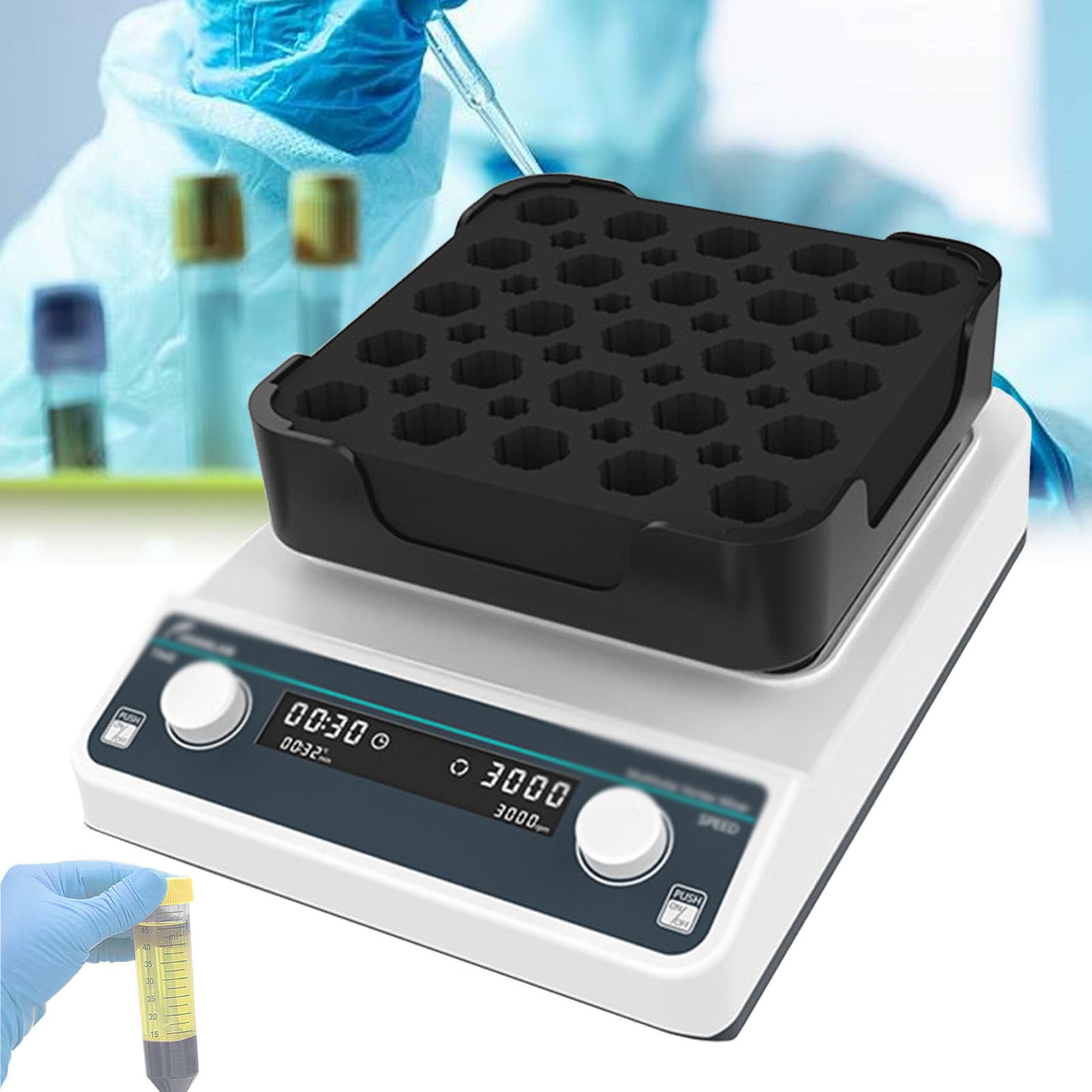 Cyfrowy mikser Vortex, regulowany wytrząsacz laboratoryjny 1500-3000 obr./min z 4 typami modułów, timer od 1 minuty do 8 godzin, do laboratoriów i sal lekcyjnych