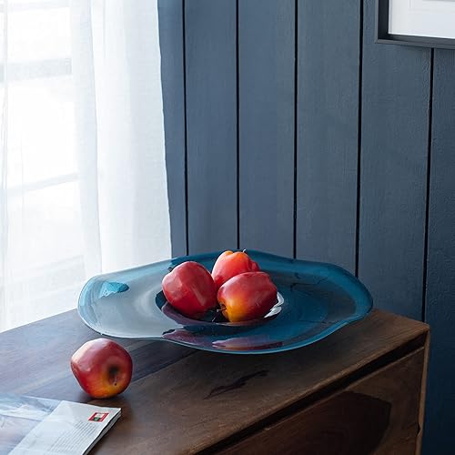 Miniatura 5 de A&B Home Placa de carga en espiral azul – Placa de carga grande de vidrio circular, decoración del hogar de mesa, pieza de acento de mesa de café