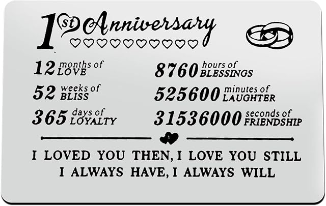 Anniversary Card Gift 1 Year Anniversary Wallet Card Gifts for Her Him Boyfriend Girlfriend Husband Wife Metal Wallet Insert Card First 1st Wedding Couple Gift Card Anniversary Wedding Gift