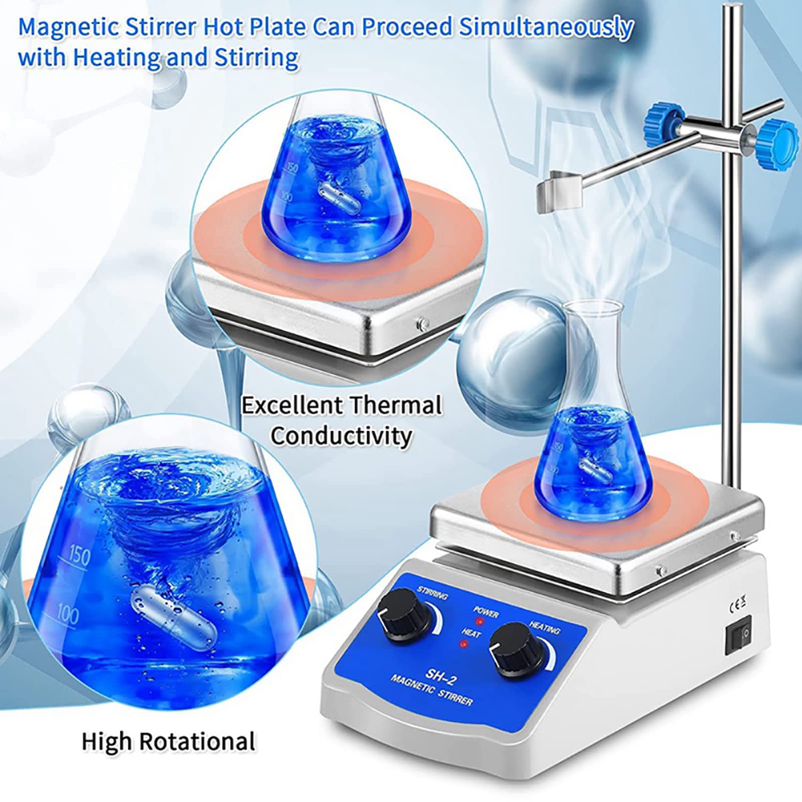 Agitador magnético, Mezclador magnético, Placa calefactora, agitador de Placa calefactora de Laboratorio de 1000 ml, Temperatura máxima 380 ℃/716 °F, 100-2000 RPM, agitador, Barra de agitaci