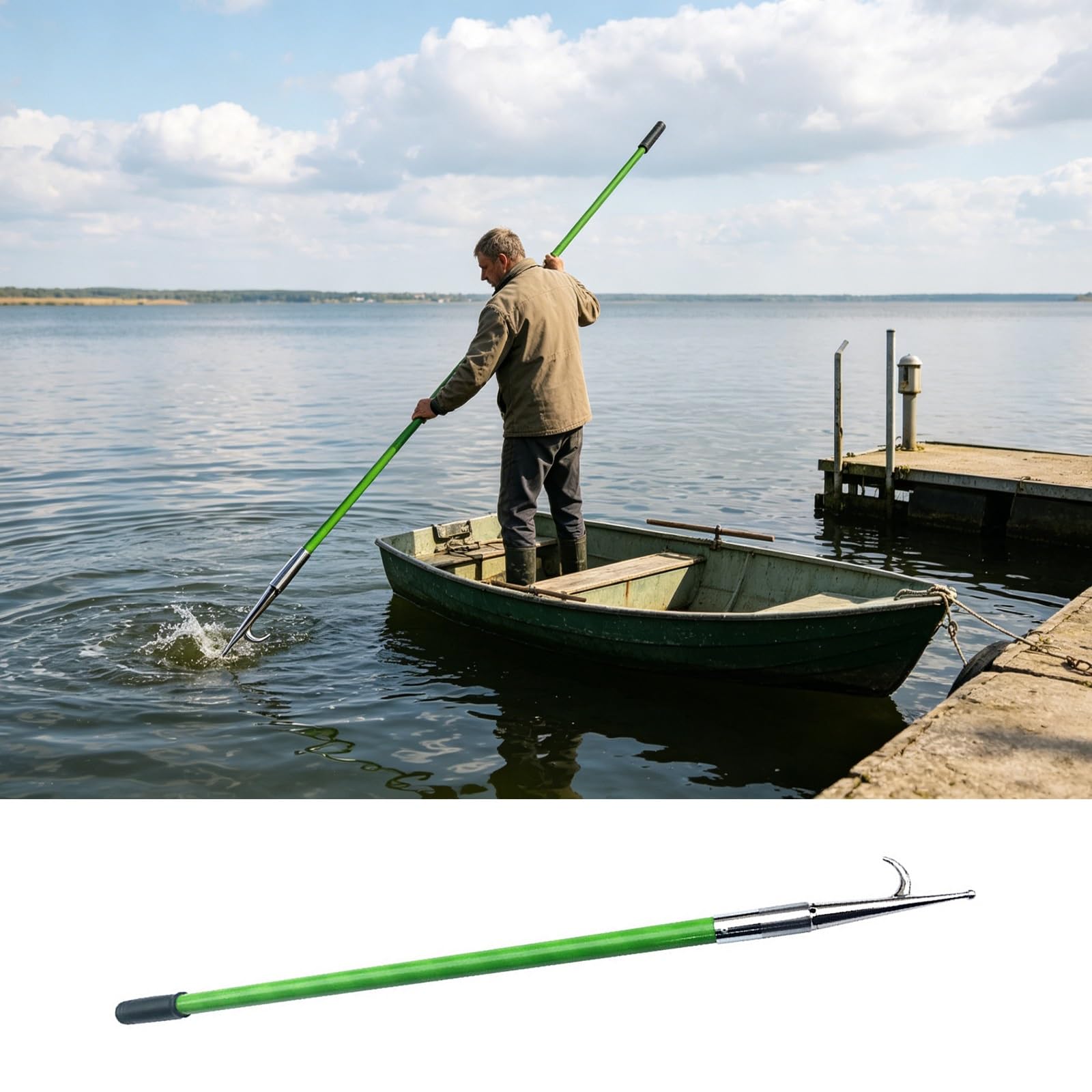 SRNSAEB 5 4 3 2 1 M Long Boat Push Pull Pole with Non-Slip Handle, Floating Docking Rescuing Poles, Commercial Marine Hook & Rope-retrieval Pole for Speedboats(2.0m/6.5foot)