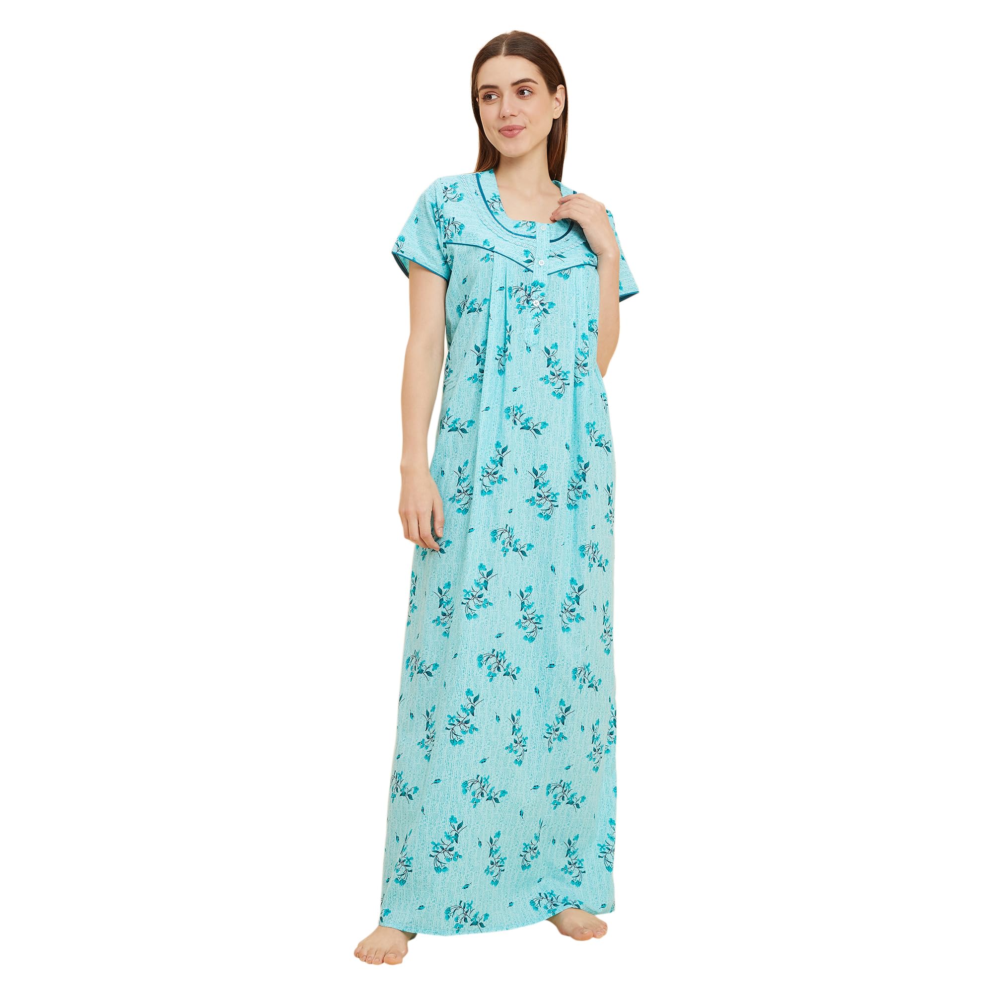OCW-3030 Blue Cotton Maxi Casual Regular Night Dress