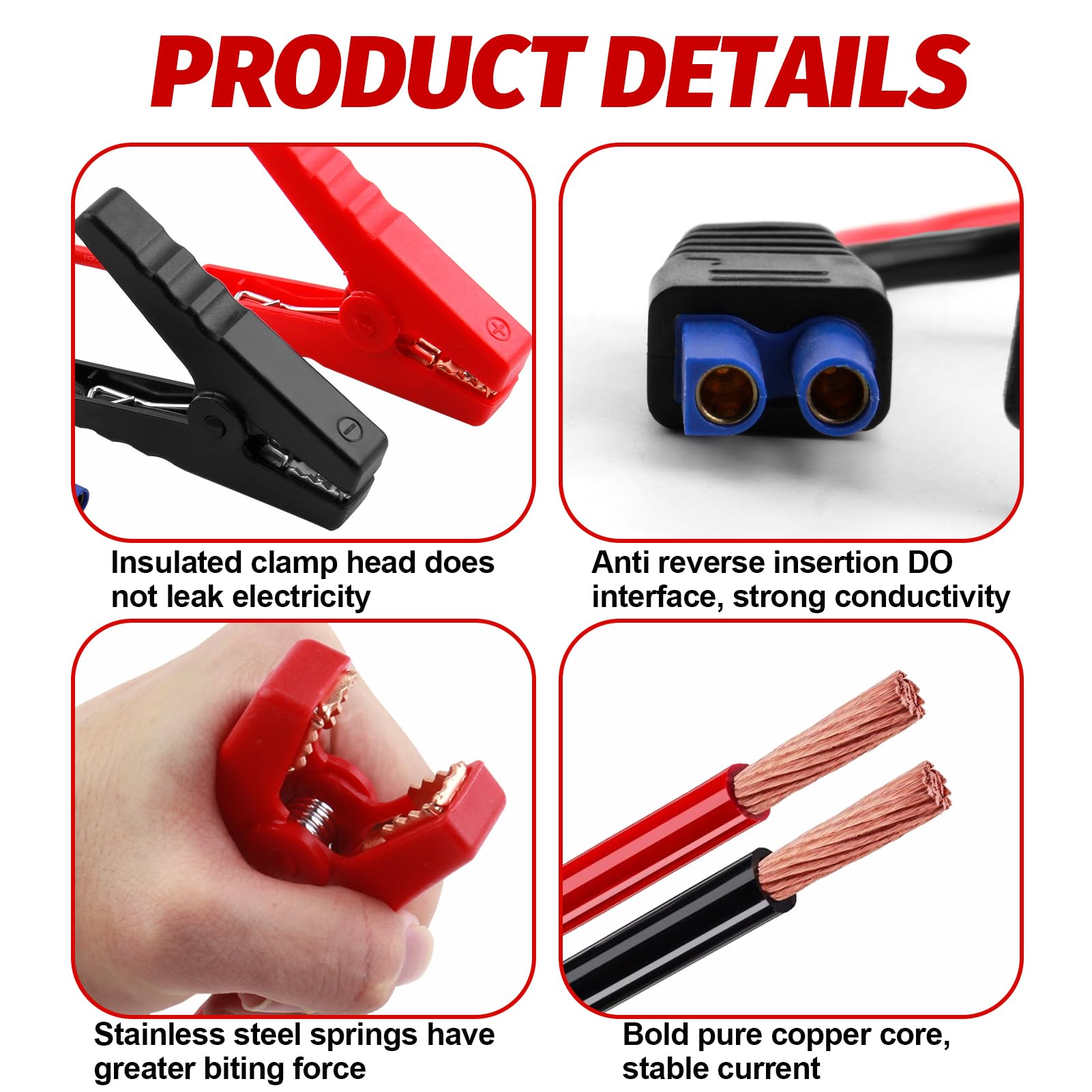 Cable de Arranque de Emergencia Automotriz Portátil, Pinza de Cocodrilo de Repuesto para Arrancador de Batería de Coche 12V, Cables de Abrazadera de Refuerzo Inteligente de Alta Durabilidad