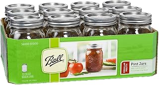 Ball 16 oz Regular Mouth Mason Jars with Lids & Bands - 12 Pack BPA-Free for Canning Jams Pickles Sauces