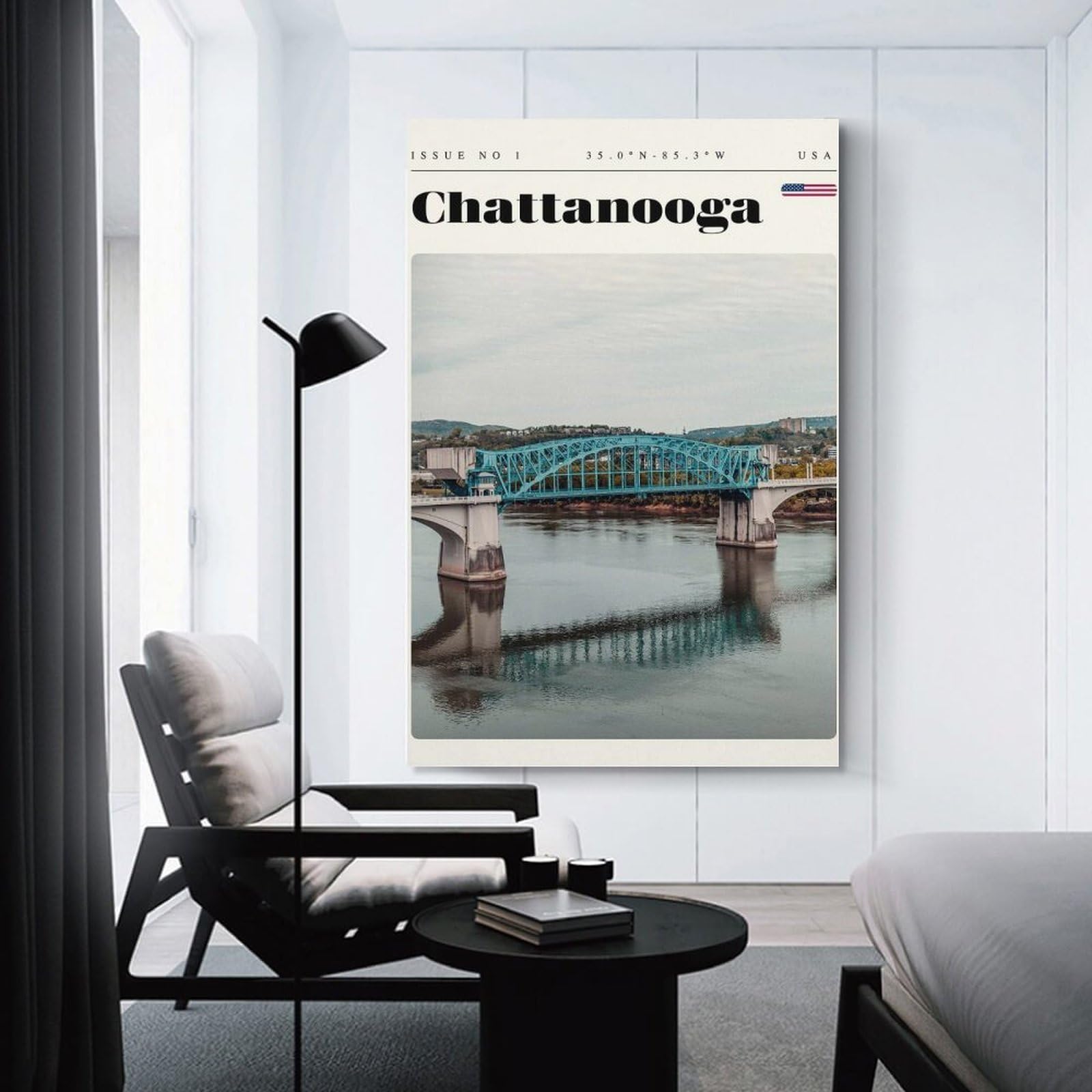 Junmoney Room Decor Wall Art Chattanooga Tennessee Bridge Travel Art, 20x30inch(50x75cm), for Gallery Wall Layouts in Home Or Office, Home Wall Art for Statement Displays