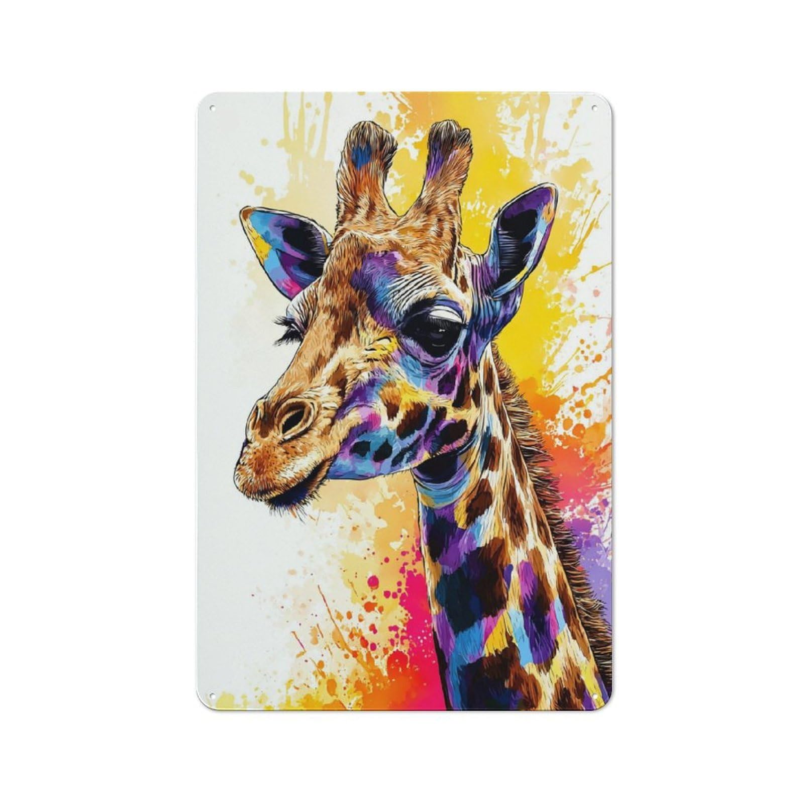Vintage Tin Sign 30x20cm with Colorful Giraffe Art Print-1 for Café Or Restaurant, Suited to Wall Displays in Cafés And Restaurants