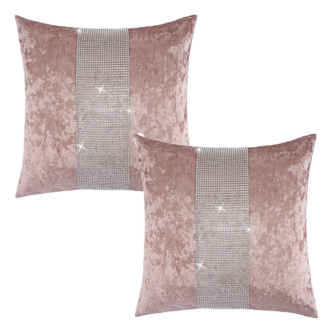 Red Rainbow Diamante & Crushed Velvet Sparkle Bed Runner or Set of 2 Cushion Covers (Pink, 2 x Cushion Cover 18" x 18")