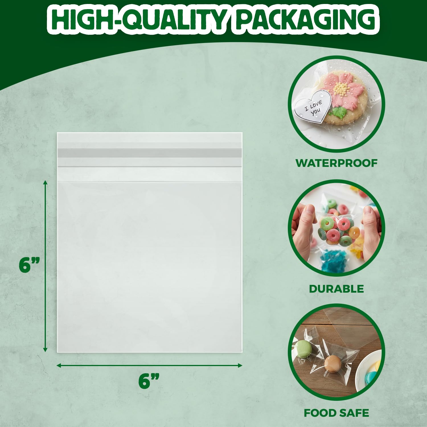 Seal Fresh Bolsas de celofán resellables transparentes de 6 x 6 pulgadas (1000 unidades) para galletas, dulces, golosinas, pasteles, recuerdos de fiesta y golosinas