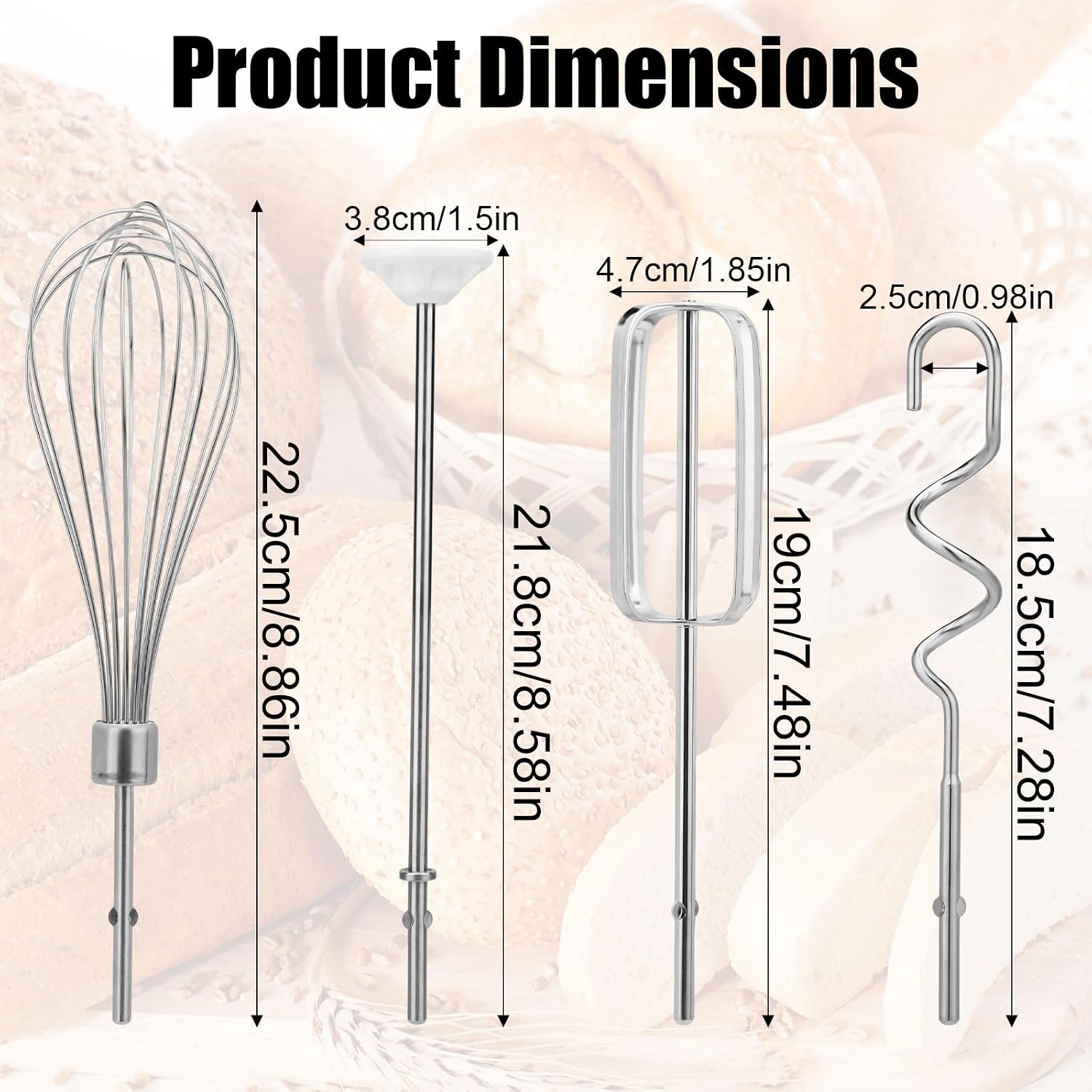 Hand Mixer Beaters Attachment Set, 2 Beaters 1 Egg Whisk 2 Dough Hooks and 1 Blending Rod Replacement Compatible with KHM3 KHM5 KHM7210 KHM7 KHM512 KHM9 KHM312 KHM926 KHM920 KHM53 & KHM720 image 2
