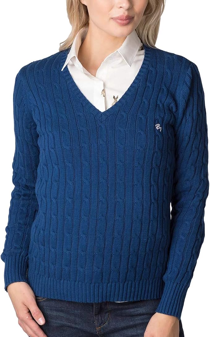Crew Neck Cable Knit Sweatshirt Ladies 