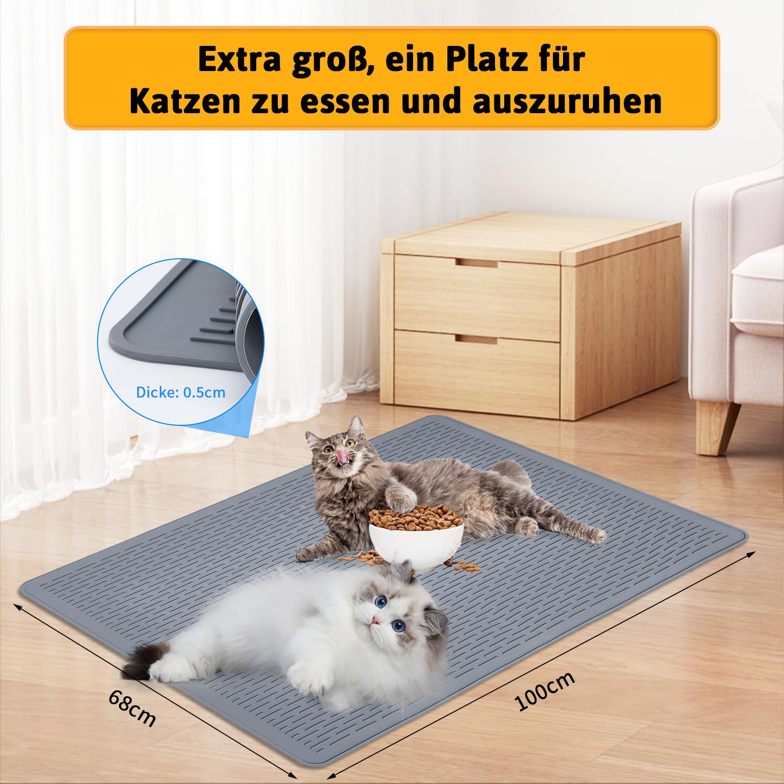 Mata do kuwety, XXL (100 x 68 cm), silikonowa mata do żwirek dla kotów, wodoszczelna i antypoślizgowa, łatwa do czyszczenia, kompatybilna z różnymi kuwetami