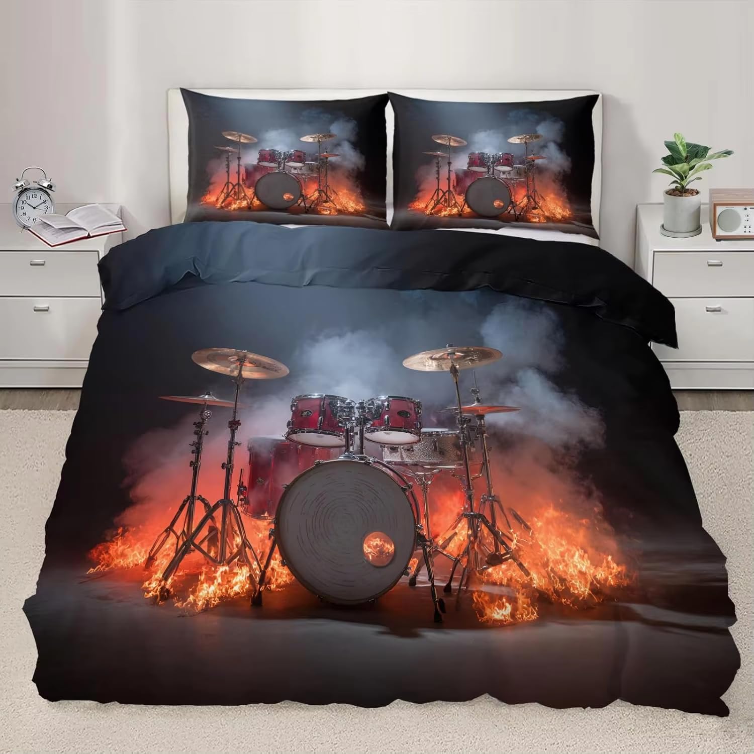 Ndxrwdzr Drum Set Double Duvet Cover Set Duvet Cover With Zipper Closure Bedding For Aldults Kids Soft Hypoallergenic Microfiber Quilt Cover 200X200 Cm + 2 Pillowcases 50X75 Cm