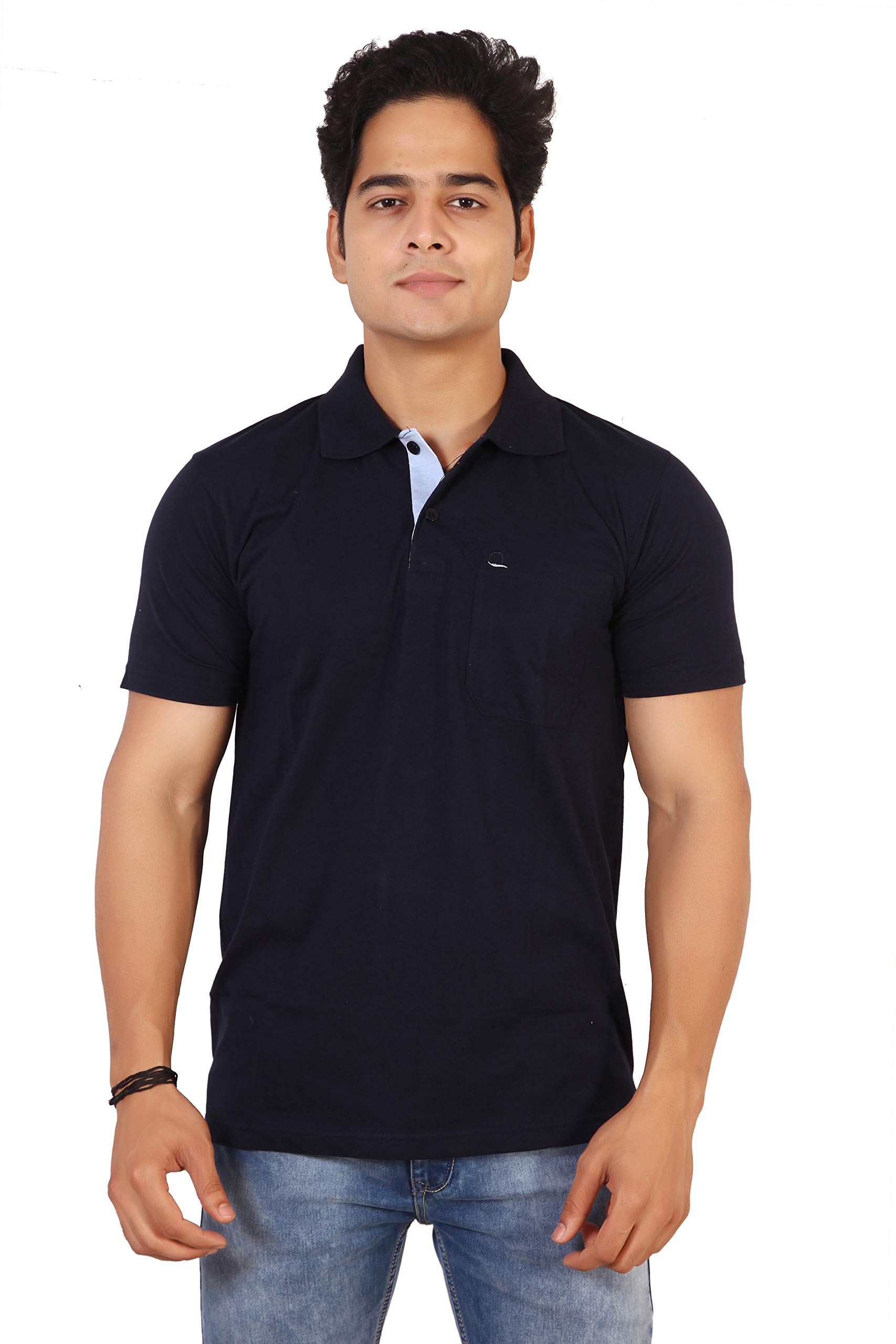 BasilioCotton Blend Solid Regular Fit Half Sleeve Pocket in Front T-Shirt (Tee) for Men