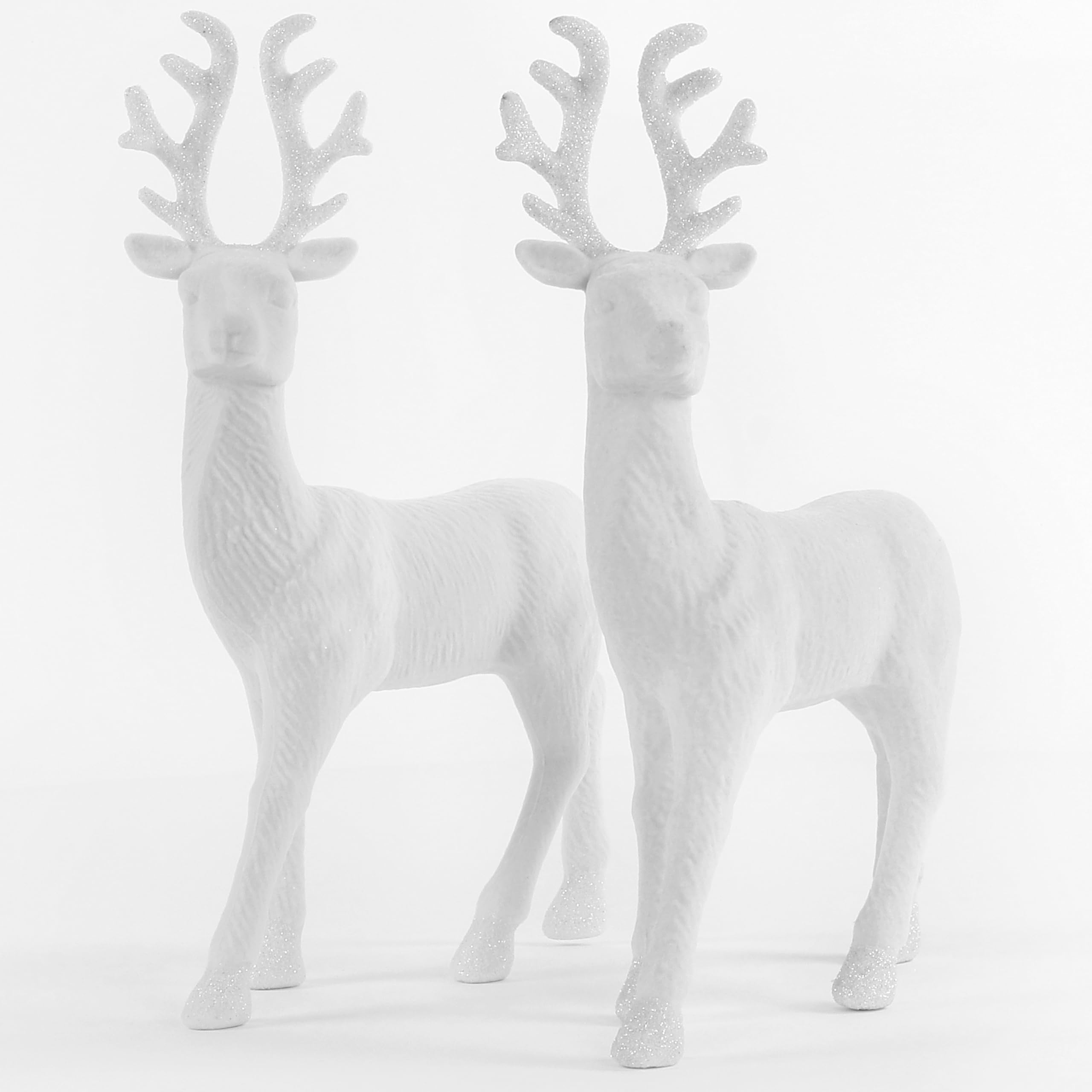 Lot De 2 Figurines Rennes En Acrylique Blanc – Décoration De Noël à Poser Ou Suspendre – 14,9 X 8 Cm – Pour Sapin, Table, Cheminée