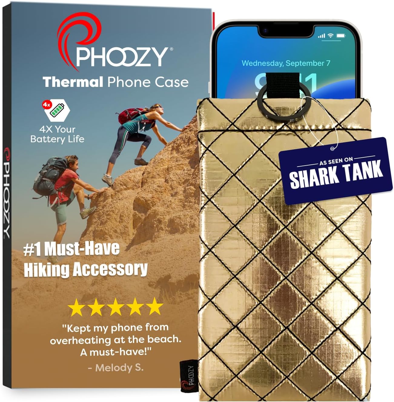 PHOOZY Apollo II Thermal Phone Case with NASA-Derived Technology - Extends Battery Life 4X in Hot or Cold Weather - Military Grade 8-Foot Drop Protection Insulated Pouch - Large Gold