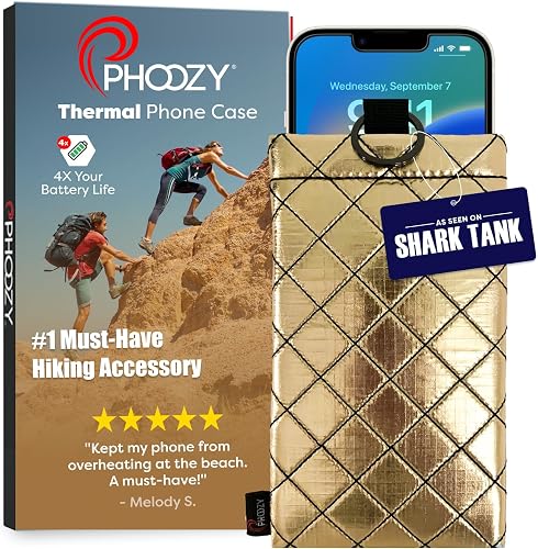 PHOOZY Apollo II Thermal Phone Case with Antimicrobial Lining and Keyring Connector - Helps Prevent Overheating in The Sun, Floats in Water, Protects Against Drops [Gold - Large]