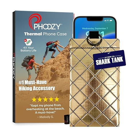 PHOOZY Apollo II Thermal Phone Case with NASA-Derived Technology - Extends Battery Life 4X in Hot or Cold Weather - Military Grade 8-Foot Drop Protection Insulated Pouch - Large Gold