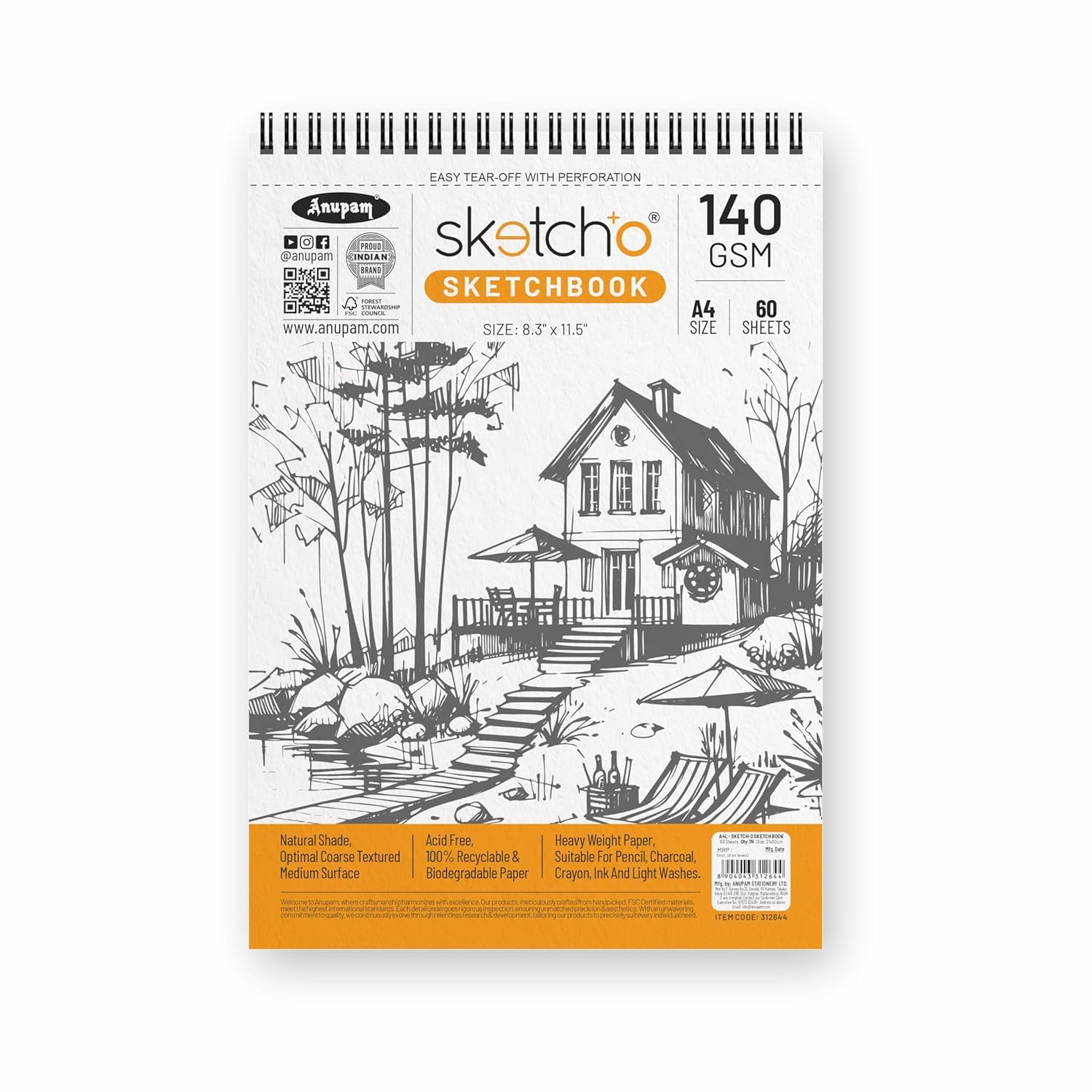 Anupam Sketch-O Sketchbook A4 | 50 Sheets 100 Pages | 140GSM | Durable Acid Free Drawing Paper | Top Spiral-Bound Sketchpad for Artists & Professionals for Marker Colored Pencil Charcoal Pastels-image-15