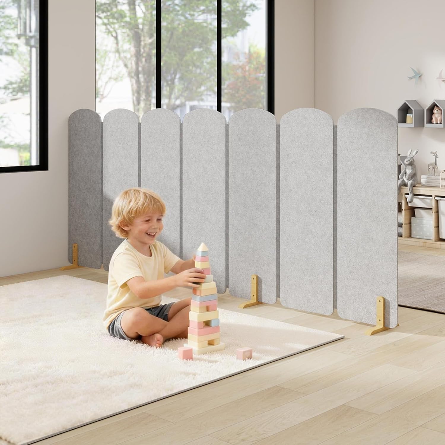 Foldable Kids Room Divider, Freestanding Classroom Partition,Toddler Play Screen, Children's Playroom Separator, Noise Reducing Felt Panel for Preschool, Daycare & Focused Learning at Home Library