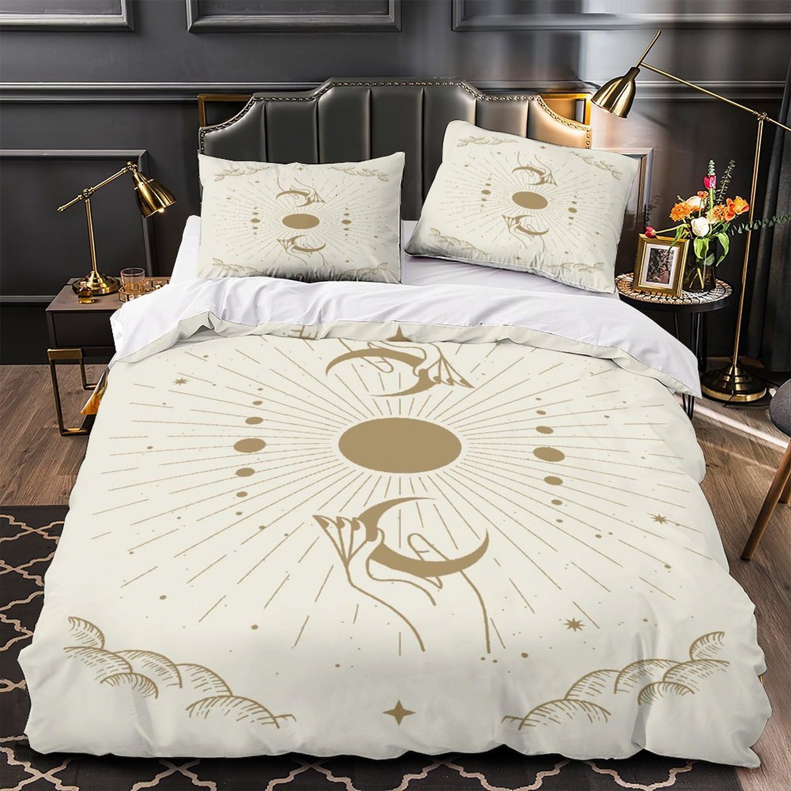 Housse de couette lune 3D microfibre parure lit single