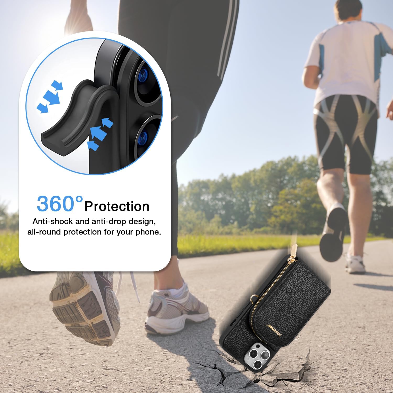 Hanman Crossbody Wallet Case for iPhone 16 Pro Max,RFID Blocking PU Leather Zipper Handbag Purse Cover Suitable for iPhone 16 Pro Max,Leather Wallet Case for Woman & Girls-Black - Image 6