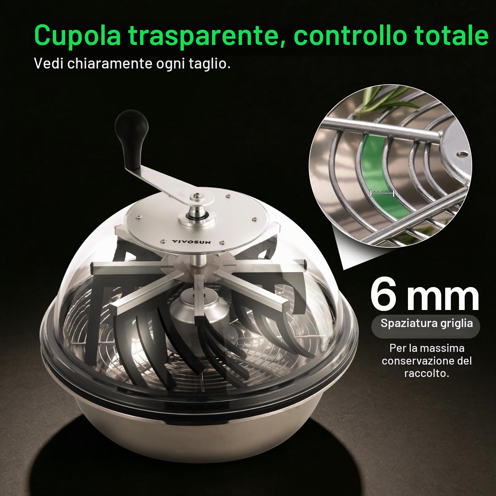 VIVOSUN Decespugliatore per boccioli da 40,6 cm, cupola trasparente visibile, lame affilate in acciaio inox per taglio rotante e scatola ingranaggi in metallo solido, potatore manuale incluso