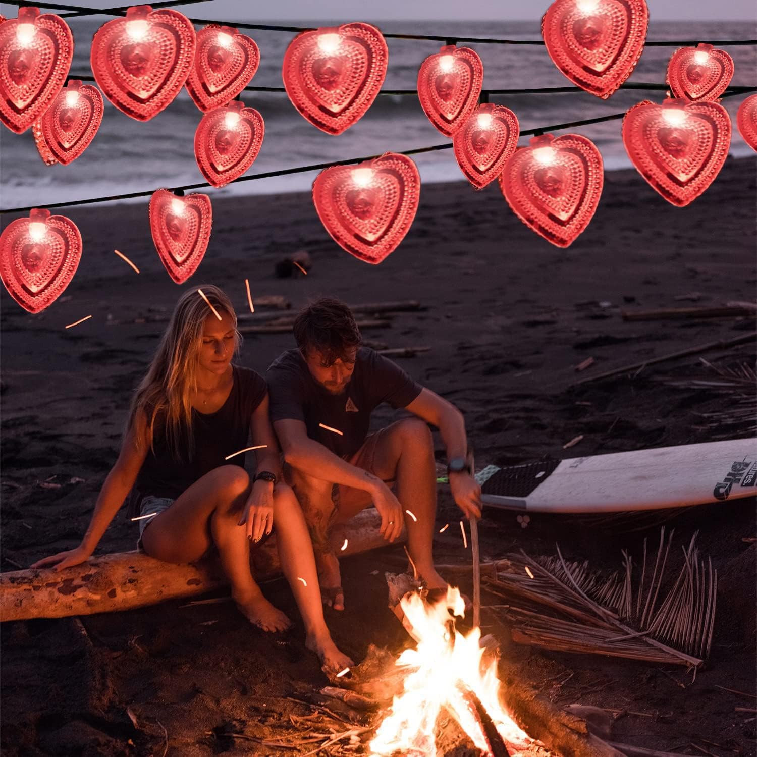 Solar String Lights Outdoor, Waterproof 20ft 30LED Love Heart 8 Mode Curtain Fairy Lights Wedding Party Indoor Ambiance Lighting for Bedroom Christmas Anniversary Valentine's Day(Red)
