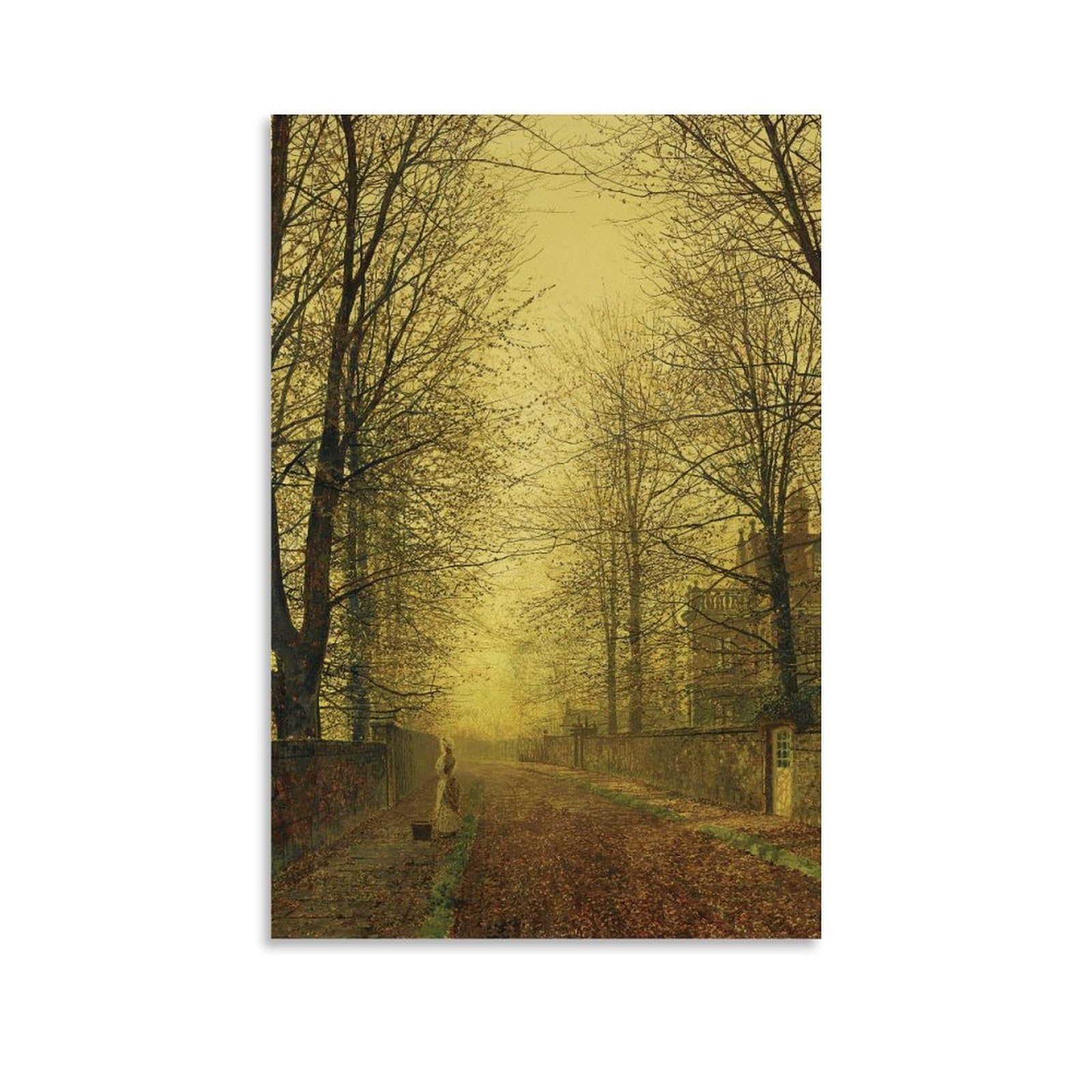 XuXueCC In Autumn's Golden By John Atkinson Grimshaw Painter Artwork Wall Art Picture Painting Canvas Prints Artworks Bedroom Living Room Decor Unframe 24x36inch(60x90cm)