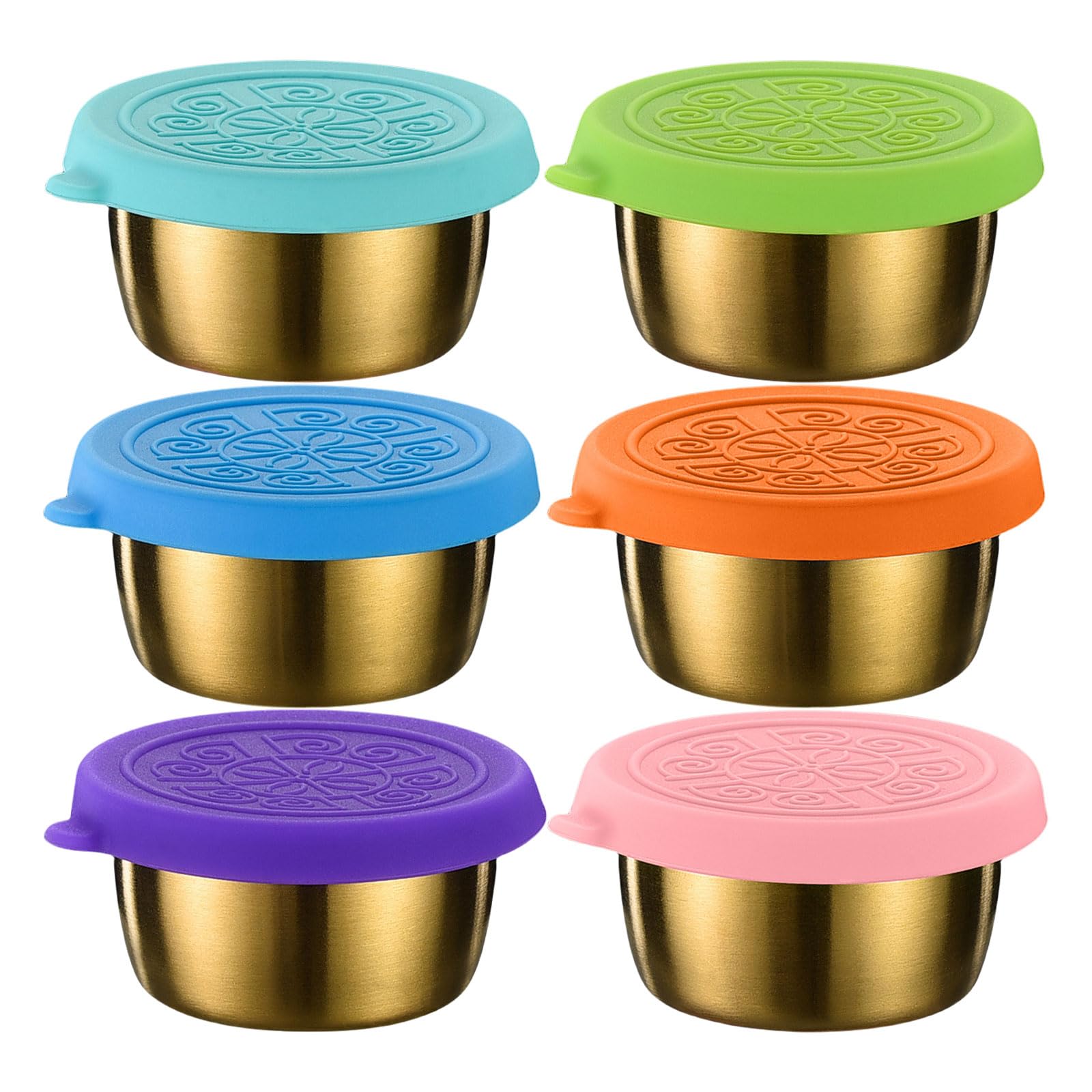 Kalttoy Of 6 304Stainless Steel Sauce Cups Small Condiment Jars Sauce Bowls Food Container with Lid Suitable for Snacks Metal Condiment Cups