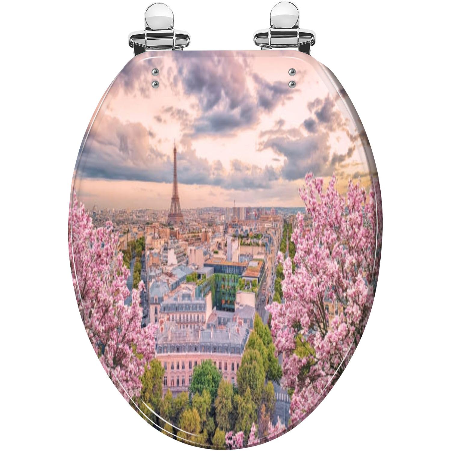 Elongated Toilet Seat city at sunset Resin Toilet Seat Quietly Slow Close with Quick-Release Hinges Toilet Seat with Cover Easy to Clean Install