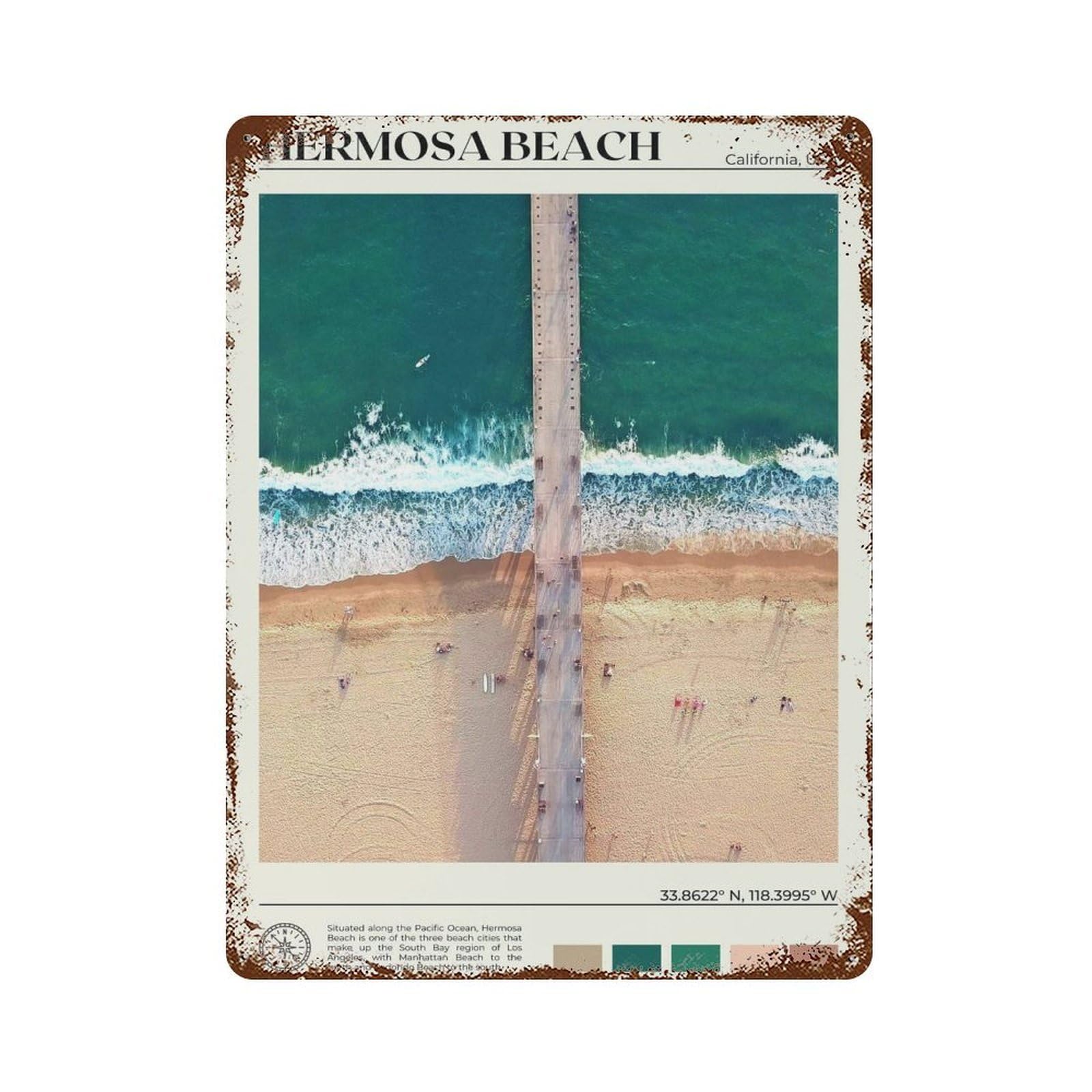 xiaoxiaoshen Real Photo Hermosa Beach Decor California Wall Decor Art Metal Tin Poster Modern Home Decor Art Home Bar Shop Decorations Vintage Sign 40x30cm