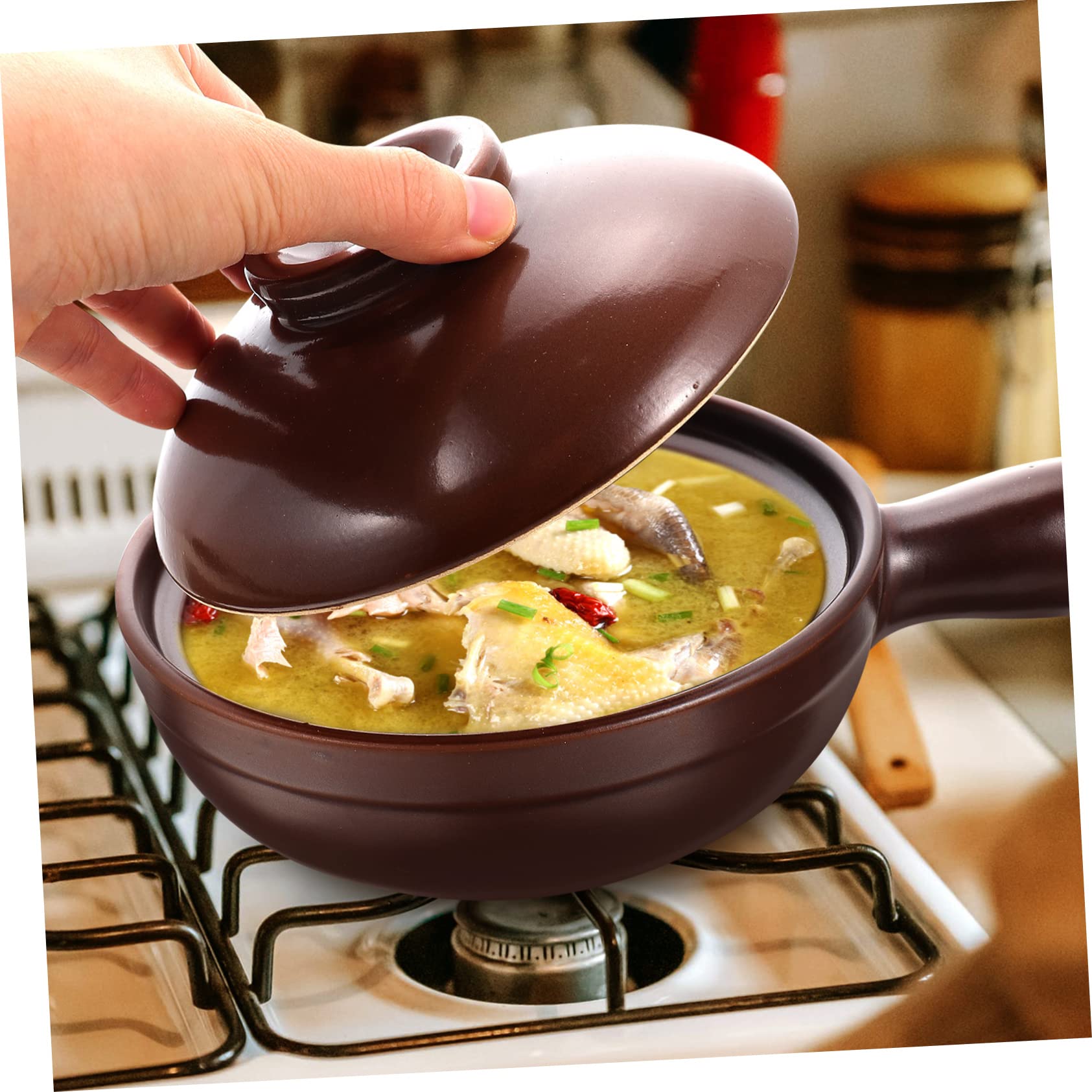 BESTonZON 1juego Cacerola De Cerámica Con Mango Olla Para Sopa Y Guiso Resistente Altas Temperaturas Para Cocina Casa Y Restaurantes