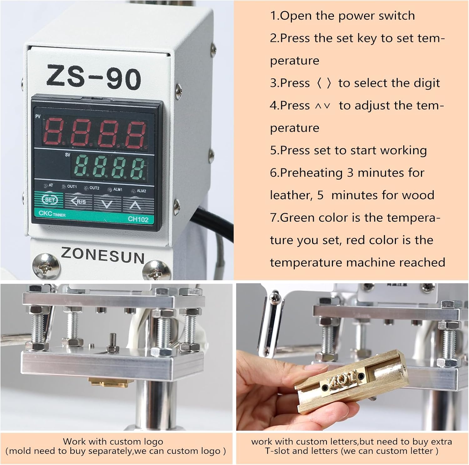 ZONEPACK 8x10cm Digital Embossing Machine Hot Foil Stamping Machine Manual Tipper Stamper Heat Press Machine for PVC Leather Pu and Paper Stamping with Paper Holder and Scale Branding on Masks