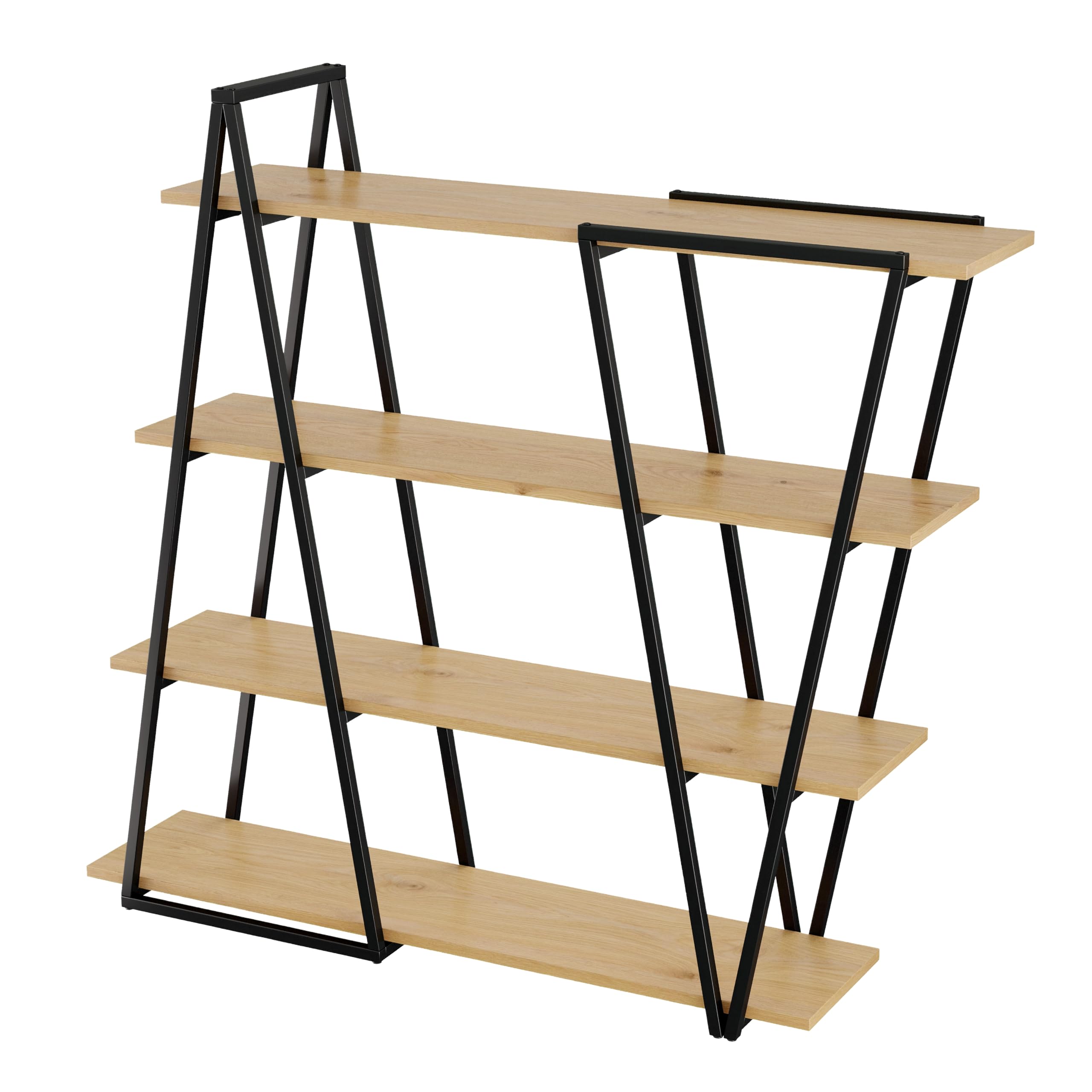 158×35×166 cm Geometrisches Stehregal – Bücherregal/Offenes Metallregal mit 25 mm Verdickt MDF-Holzböden, Dreiecksdesign, für Wohnzimmer, Küche & Arbeitszimmer,Regal - Bücherregal