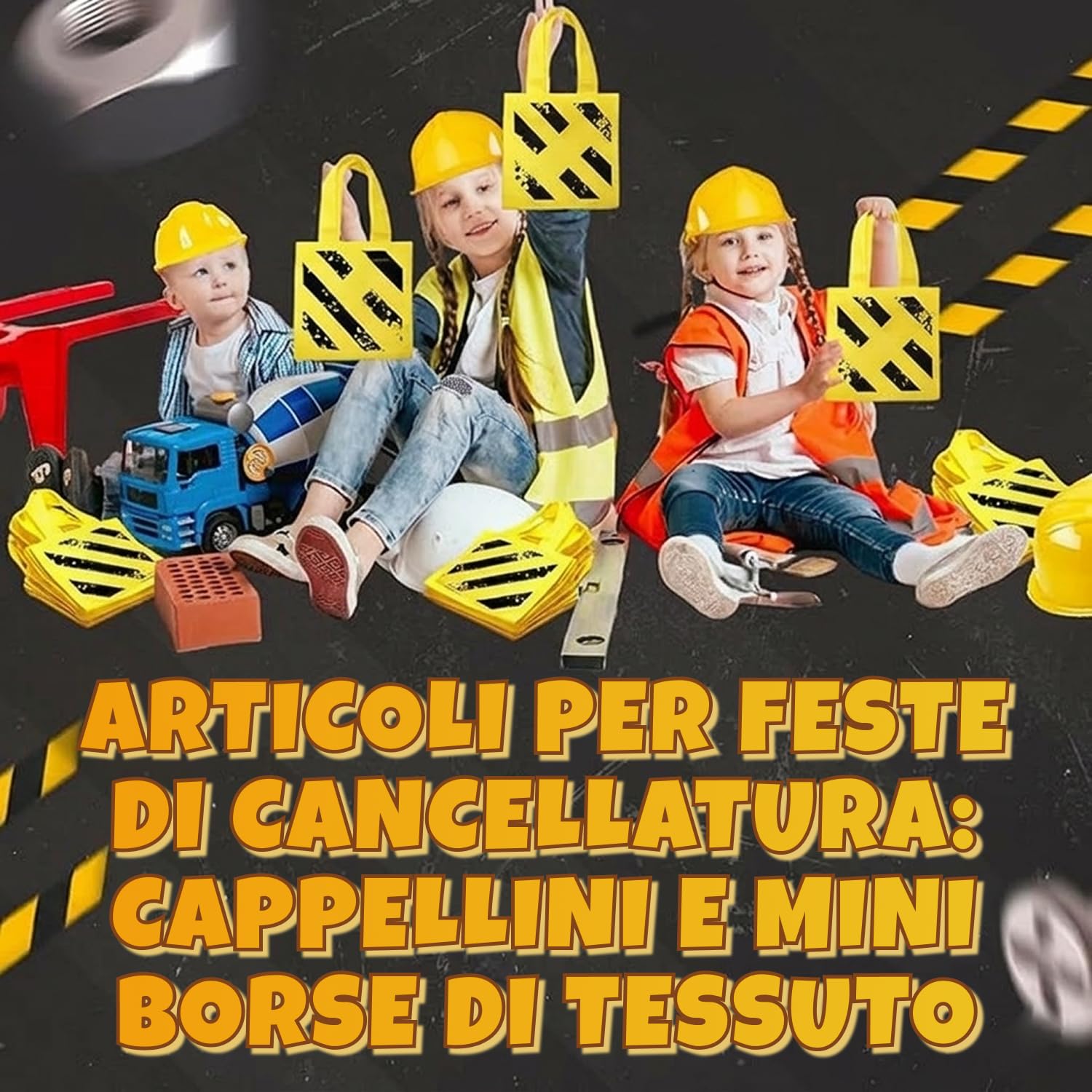 Bedwina Articoli per feste a tema Construction (24 pz) – 12 cappellini gialli da cantiere per bambini e 12 sacchetti regalo a tema Construction