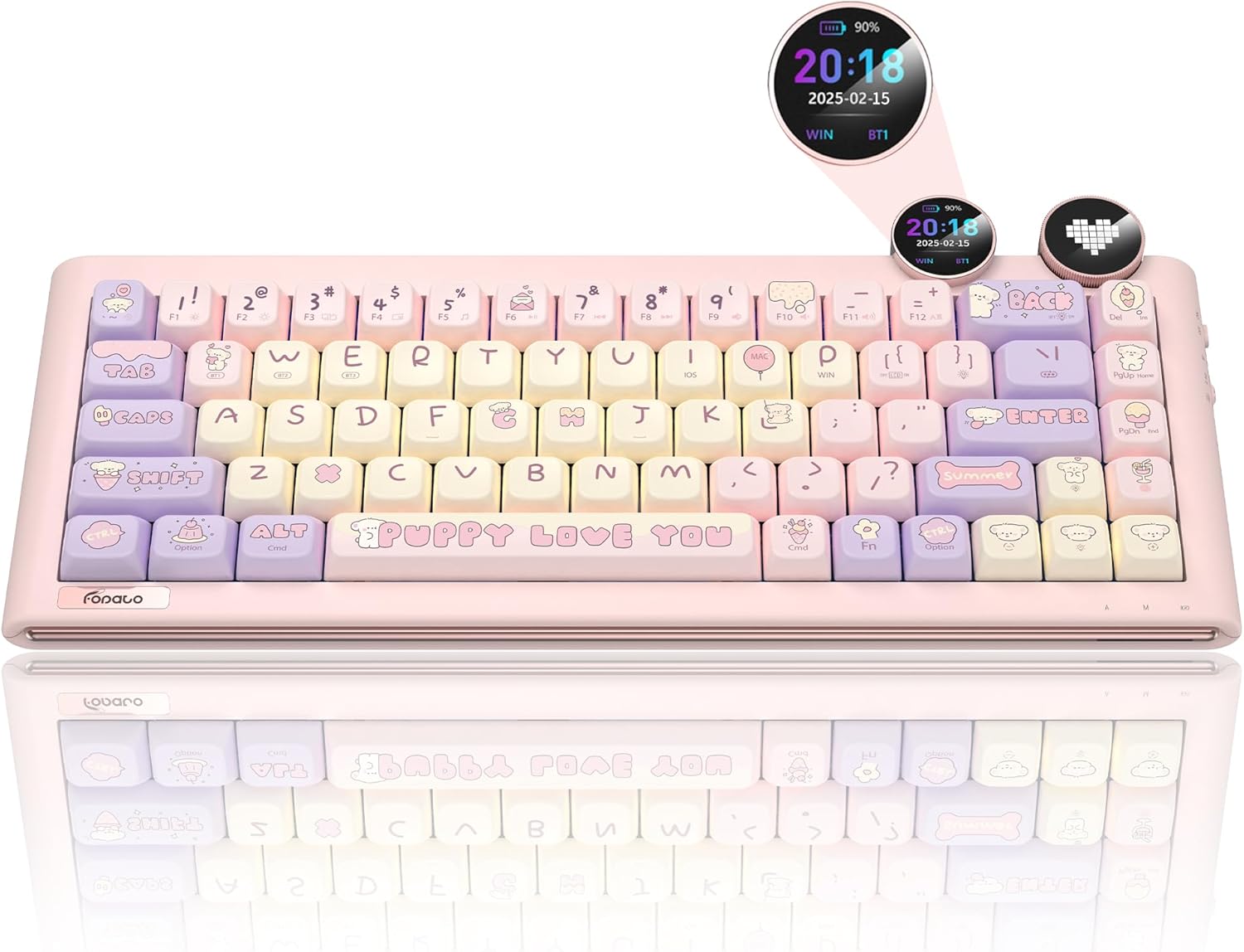 D68 Gaming Keyboard, 68% RGB Hot Swappable Gasket Structure 3-Mode Mechanical Keyboard, Bluetooth Wireless with Linear Switch, PBT Keycaps, Screen for Windows Mac (Pink)