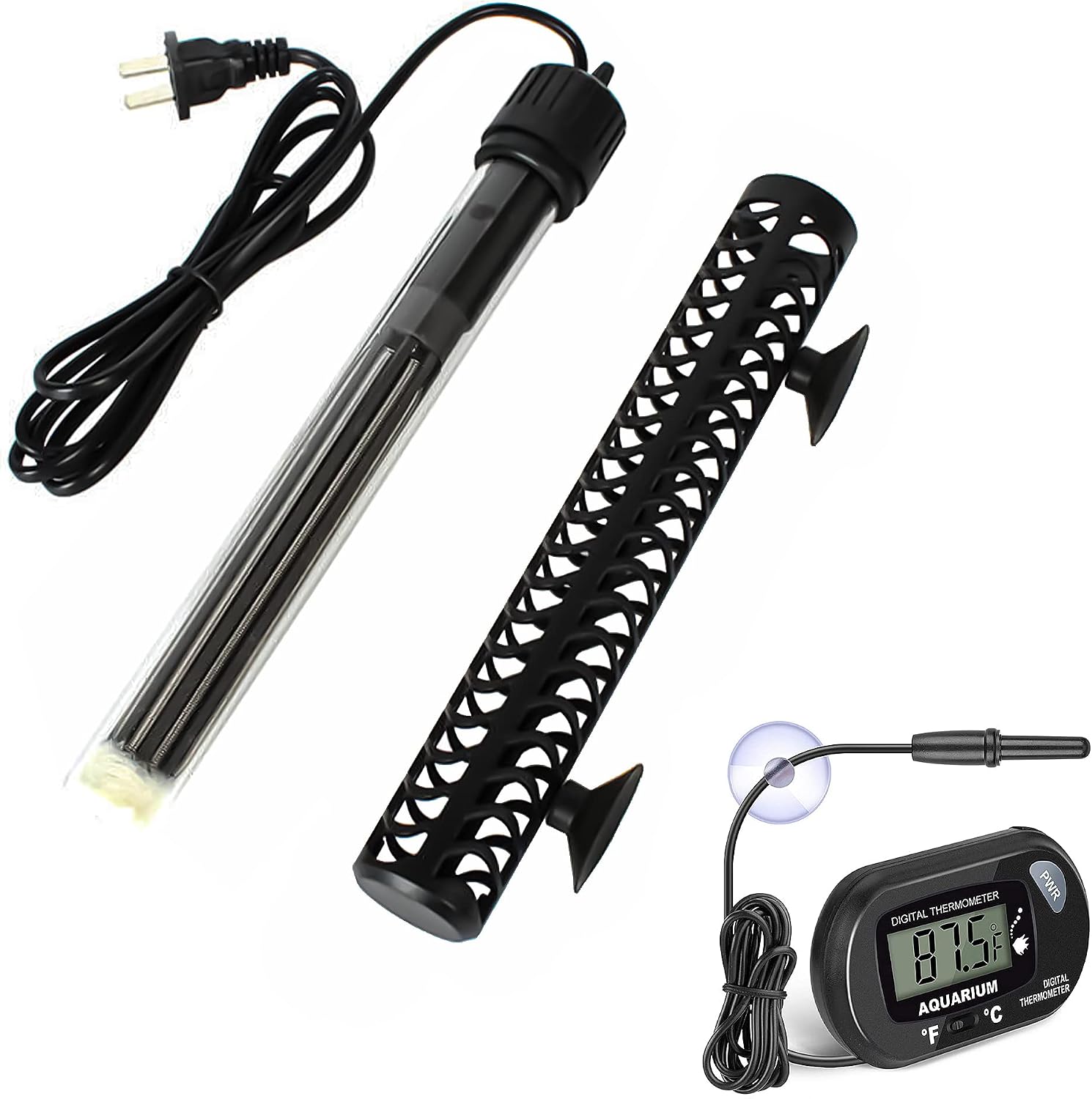 CANVUNTHY Aquarium Heater Fish Tank Heating Rod 100W/200W/300W with with Adjust Knob Thermostat, Free Submersible Thermometer