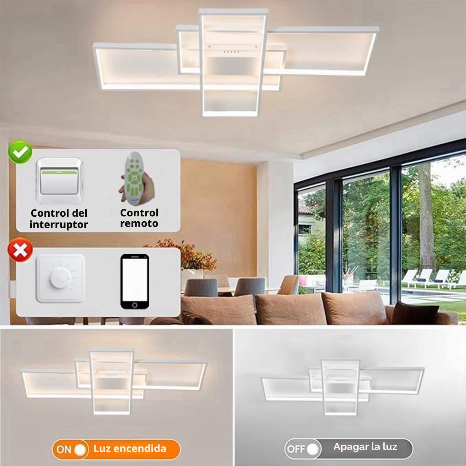 Plafon LED Techo Regulable Moderno,54W 5400LM Lámpara de Techo con Mando a Distancia/APP 3000K-6500K,Ceiling light,Adecuado para salones,dormitorios,balcones y comedores