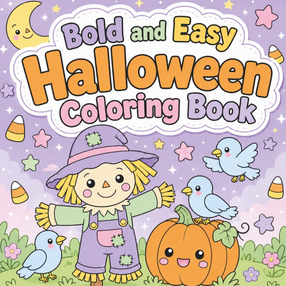 Adult and Teens : Simple Cute Halloween Coloring Book:: Bold and Easy Coloring Pages with Pumpkins, Ghosts, Bats, Cats, Candy and Spooky Fun